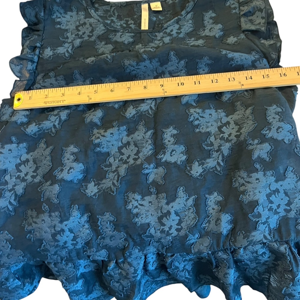 Teal Jacquard Babydoll Peplum Top Romantic Cottagecore Fairycore Ruffle Medium - Picture 4 of 6